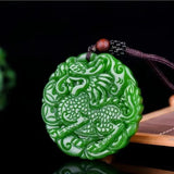 Green Jade Dragon Kylin Carved Pendant Necklace Charm