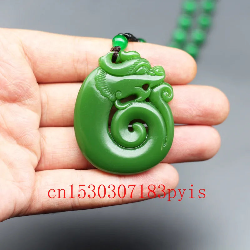 Green Jade Dragon Pendant Necklace Charm Jadeite Jewelry for Men