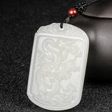 Green Jade Dragon Pendant Necklace Hand-Carved Luck Amulet