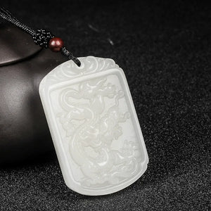 Green Jade Dragon Pendant Necklace Hand-Carved Luck Amulet