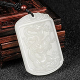 Green Jade Dragon Pendant Necklace Hand-Carved Luck Amulet