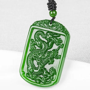 Green Jade Dragon Pendant Necklace Hand-Carved Luck Amulet