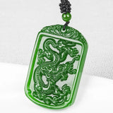 Green Jade Dragon Pendant Necklace Hand-Carved Luck Amulet
