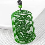 Green Jade Dragon Pendant Necklace Hand-Carved Luck Amulet