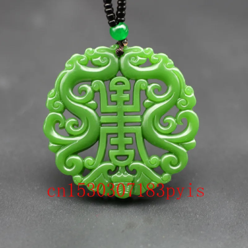 Green Jade Dragon Pendant Necklace Chinese Carved Charm Jewelry