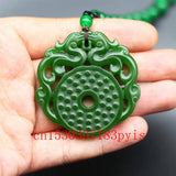 Green Jade Dragon Pendant Necklace Double-sided Carved Charm Jewelry