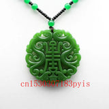 Green Jade Dragon Pendant Necklace Chinese Carved Charm Jewelry