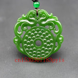 Green Jade Dragon Pendant Necklace Double-sided Carved Charm Jewelry