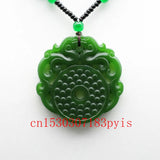 Green Jade Dragon Pendant Necklace Double-sided Carved Charm Jewelry