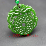 Green Jade Dragon Pendant Necklace Double-sided Carved Charm Jewelry