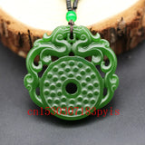 Green Jade Dragon Pendant Necklace Double-sided Carved Charm Jewelry