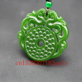 Green Jade Dragon Pendant Necklace Double-sided Carved Charm Jewelry