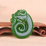 Green Jade Dragon Pendant Necklace Chinese Double-sided Carved Jadeite