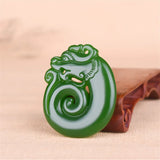 Green Jade Dragon Pendant Necklace Chinese Jadeite Charm Jewelry