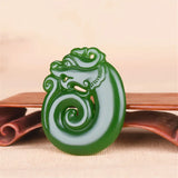 Green Jade Dragon Pendant Necklace Chinese Double-sided Carved Jadeite