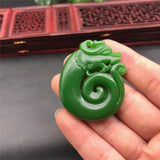 Green Jade Dragon Pendant Necklace Chinese Jadeite Charm Jewelry