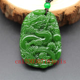 Natural Green Jade Dragon Pendant Necklace Hand-Carved Charm Jadeite Amulet