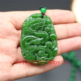 Natural Green Jade Dragon Pendant Necklace Hand-Carved Charm Jadeite Amulet