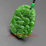 Natural Green Jade Dragon Pendant Necklace Hand-Carved Charm Jadeite Amulet