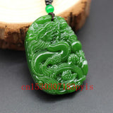 Natural Green Jade Dragon Pendant Necklace Hand-Carved Charm Jadeite Amulet