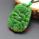 Natural Green Jade Dragon Pendant Necklace Hand-Carved Charm Jadeite Amulet
