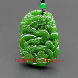 Natural Green Jade Dragon Pendant Necklace Hand-Carved Charm Jadeite Amulet