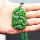 Green Jade Dragon Pendant Necklace Hand-Carved Charm Jewelry Amulet