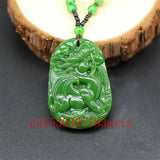 Green Jade Dragon Pendant Necklace Hand-Carved Charm Jewelry Amulet