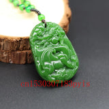 Green Jade Dragon Pendant Necklace Hand-Carved Charm Jewelry Amulet