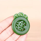 Green Jade Dragon Pendant Necklace Chinese Jewelry Double-Sided Carved Amulet