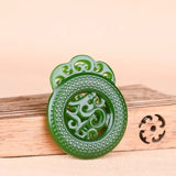 Green Jade Dragon Pendant Necklace Chinese Jewelry Double-Sided Carved Amulet