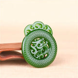 Green Jade Dragon Pendant Necklace Chinese Jewelry Double-Sided Carved Amulet
