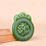 Green Jade Dragon Pendant Necklace Chinese Jewelry Double-Sided Carved Amulet