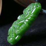 Green Jade Dragon Pendant Necklace Luck Amulet Sweater Chain