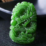 Green Jade Dragon Pendant Necklace Luck Amulet Sweater Chain