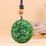 Green Jade Dragon Phoenix Pendant Necklace Lucky Amulet for Women Man