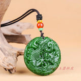 Green Jade Dragon Phoenix Pendant Necklace Lucky Amulet for Women Man