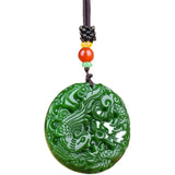 Green Jade Dragon Phoenix Pendant Necklace Lucky Amulet for Women Man