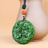Green Jade Dragon Phoenix Pendant Necklace Lucky Amulet for Women Man