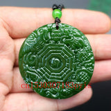 Natural Green Jade Dragon Phoenix Gossip Pendant Necklace Chinese Carved Charm