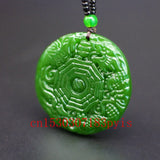 Natural Green Jade Dragon Phoenix Gossip Pendant Necklace Chinese Carved Charm