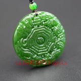 Natural Green Jade Dragon Phoenix Gossip Pendant Necklace Chinese Carved Charm