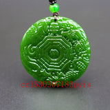 Natural Green Jade Dragon Phoenix Gossip Pendant Necklace Chinese Carved Charm