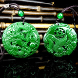 Green Jade Dragon Phoenix Pendant Necklace Hand-Carved Luck Amulet