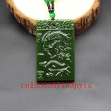 Green Jade Dragon Phoenix Pendant Necklace Chinese Carved Charm Jadeite Jewelry