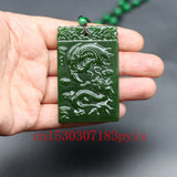 Green Jade Dragon Phoenix Pendant Necklace Chinese Carved Charm Jadeite Jewelry