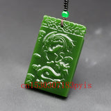 Green Jade Dragon Phoenix Pendant Necklace Chinese Carved Charm Jadeite Jewelry