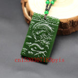 Green Jade Dragon Phoenix Pendant Necklace Chinese Carved Charm Jadeite Jewelry