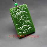 Green Jade Dragon Phoenix Pendant Necklace Chinese Carved Charm Jadeite Jewelry