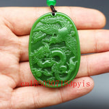 Natural Green Jade Dragon Phoenix Pendant Necklace Charm